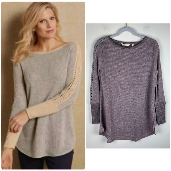 Soft Surroundings | Waffle Knit Bailey Sweater Top Pink & Black | S - Picture 1 of 11